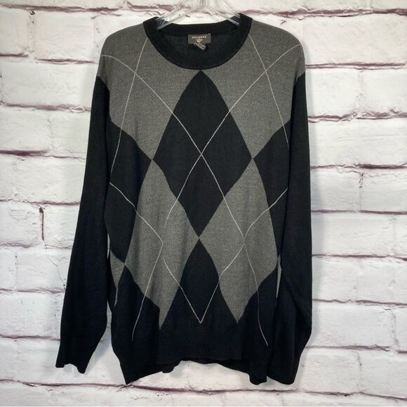 Dockers Argyle Pattern Black and Gray Sweater XXL Long Sleeve Luxuriously Soft - Picture 1 of 6
